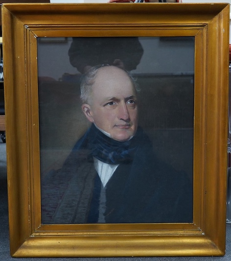 Mid 19th century, pastel, Head and shoulders portrait of a gentleman, unsigned, 57 x 47cm, gilt framed. Condition - fair